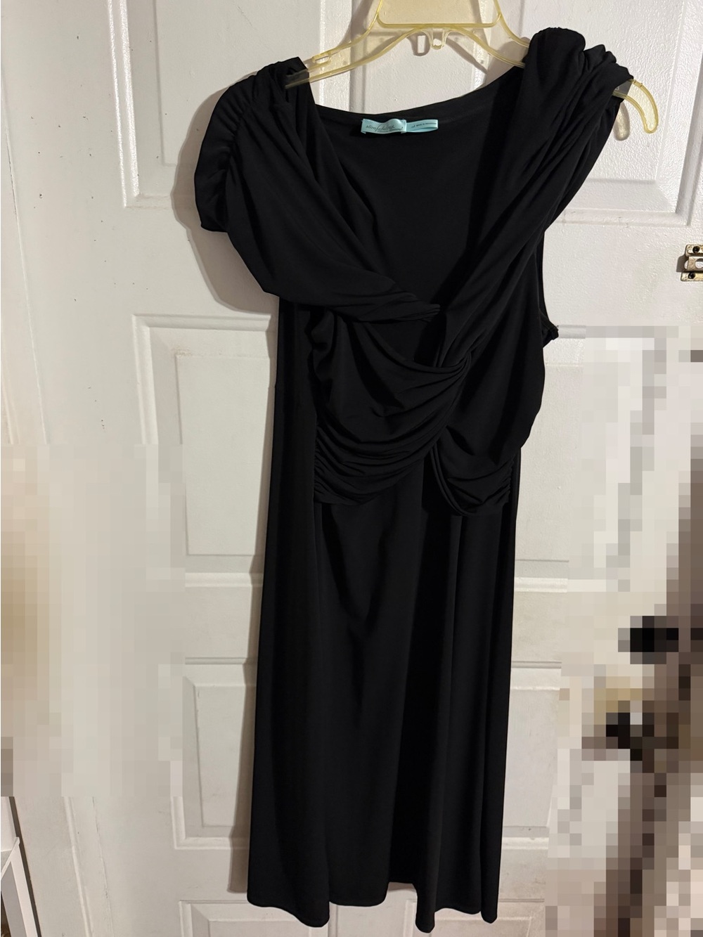 Black Draped Maxi Dress with Cap-Style Shoulders